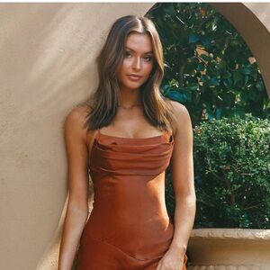 Saints & Secrets Brown Satin Slip Mini Dress Large NWT